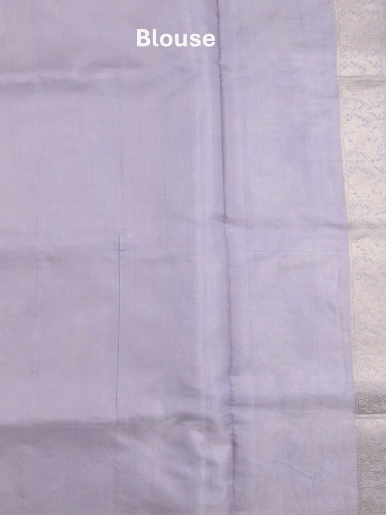 Banaras pattu saree grey color allover zari weaves & zari border with rich pallu and attached plain blouse