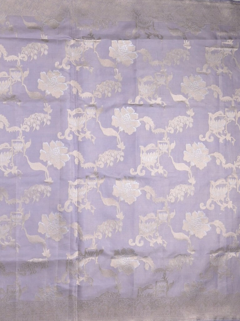 Banaras pattu saree grey color allover zari weaves & zari border with rich pallu and attached plain blouse
