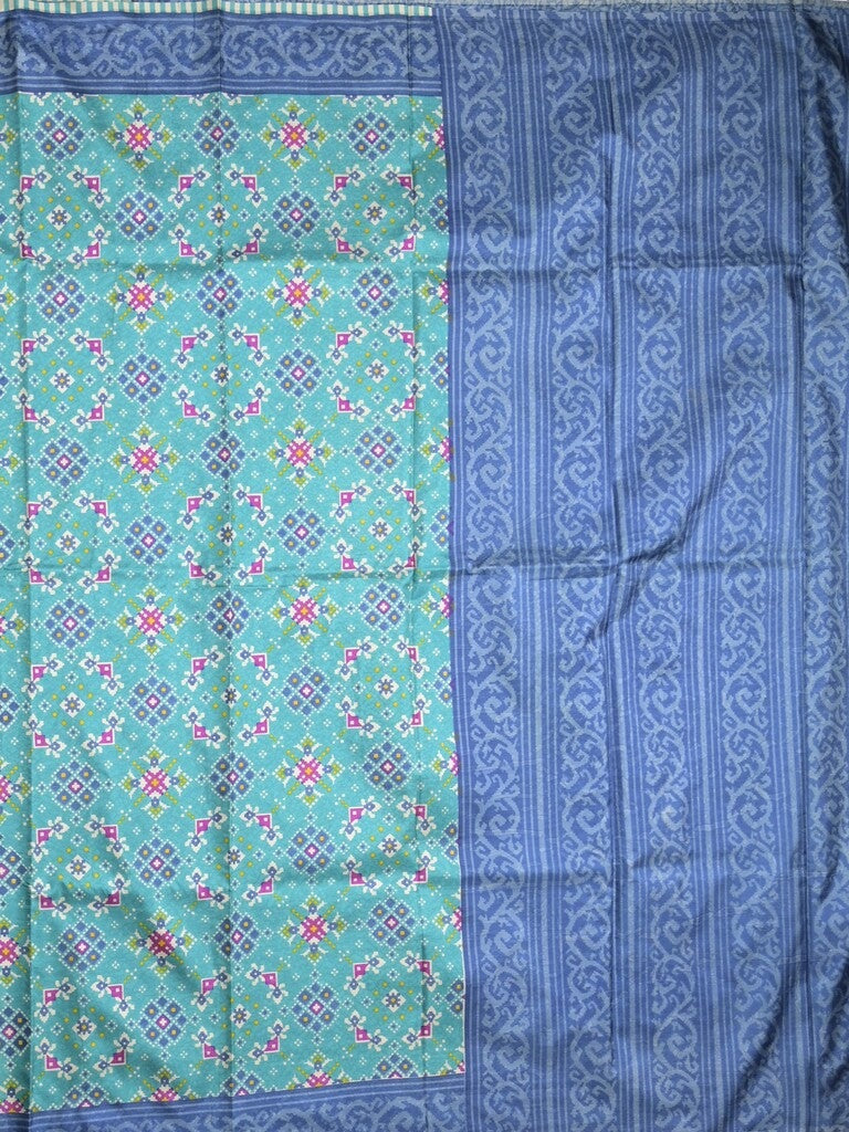 Crape fancy saree sky blue color allover prints & contrast border with printed pallu and attached plain blouse