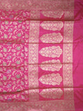 Banaras pattu saree rani pink color allover zari weaves & zari border with rich pallu and attached plain blouse