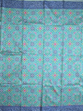 Crape fancy saree sky blue color allover prints & contrast border with printed pallu and attached plain blouse