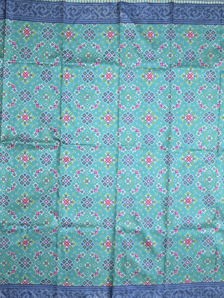 Crape fancy saree sky blue color allover prints & contrast border with printed pallu and attached plain blouse