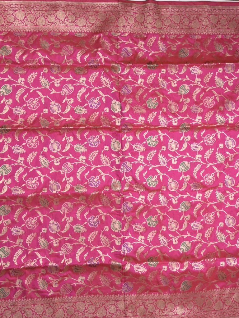 Banaras pattu saree rani pink color allover zari weaves & zari border with rich pallu and attached plain blouse