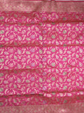 Banaras pattu saree rani pink color allover zari weaves & zari border with rich pallu and attached plain blouse