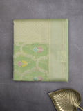 Chanderi fancy saree in light green color allover weaves & zari border with brocade pallu and brocade blouse