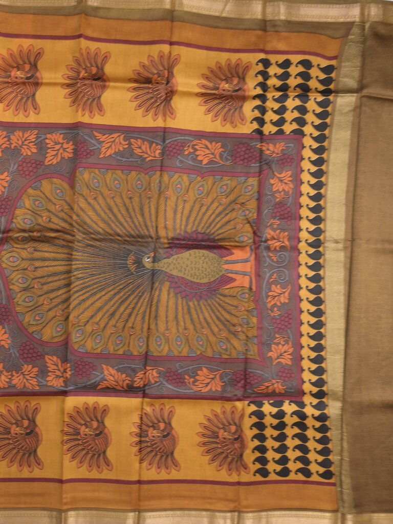 chanderi printed fancy saree for women | lemon yellow | zari border | party wear