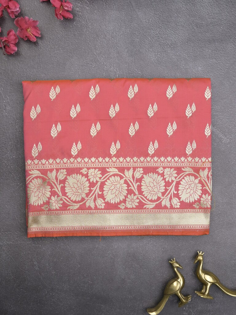 Banaras pattu saree in light pink color allover zari motifs & zari border with brocade pallu and brocade blouse