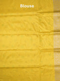 Banaras pattu saree golden yellow color allover zari weaves & zari border with rich pallu and attached plain blouse