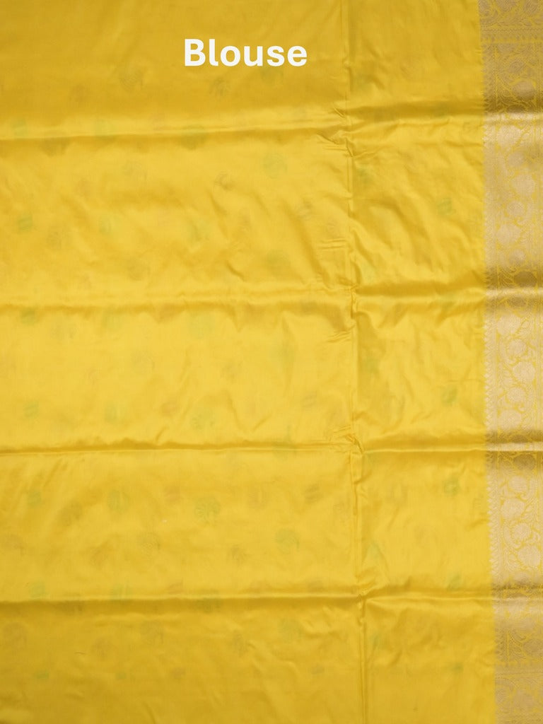 Banaras pattu saree golden yellow color allover zari weaves & zari border with rich pallu and attached plain blouse