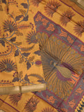 chanderi printed fancy saree for women | lemon yellow | zari border | party wear