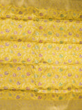 Banaras pattu saree golden yellow color allover zari weaves & zari border with rich pallu and attached plain blouse