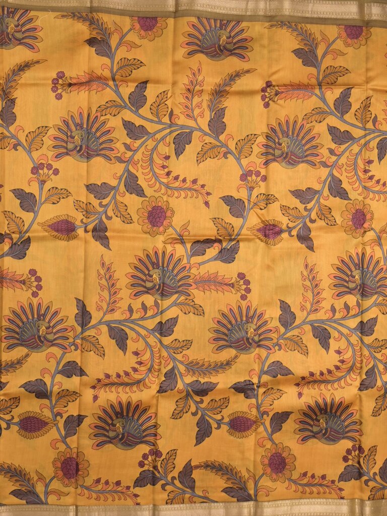 chanderi printed fancy saree for women | lemon yellow | zari border | party wear