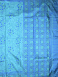 Crape fancy saree sky blue color allover prints & contrast border with printed pallu and attached plain blouse