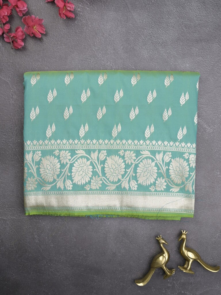 Banaras pattu saree in light blue color allover zari motifs & zari border with brocade pallu and brocade blouse