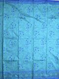 Crape fancy saree sky blue color allover prints & contrast border with printed pallu and attached plain blouse