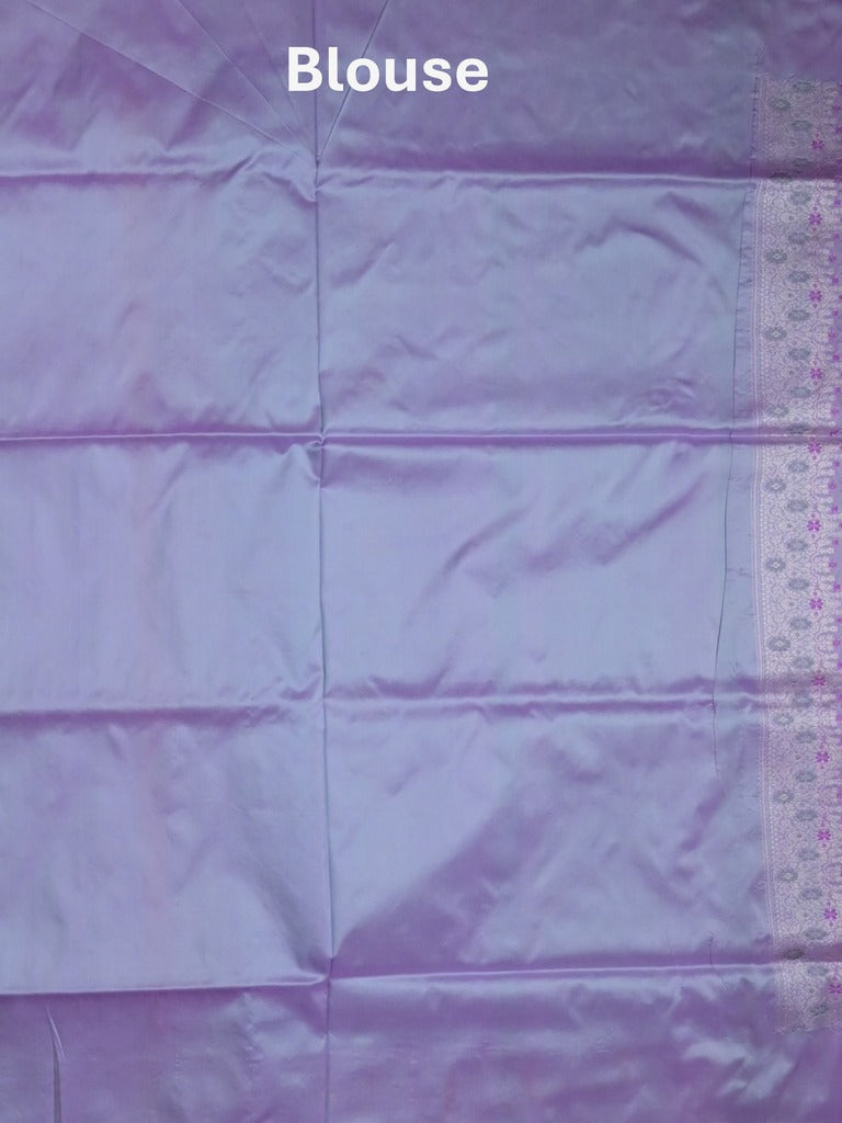 Banaras pattu saree sky blue color allover zari motifs & zari border with rich pallu and contrast plain blouse