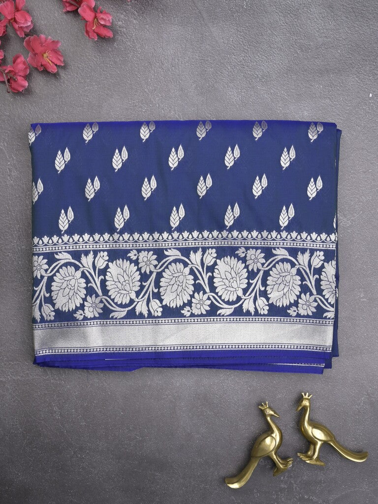 Banaras pattu saree in royal blue color allover zari motifs & zari border with brocade pallu and brocade blouse
