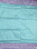 Banaras pattu saree sky blue color allover zari motifs & zari border with rich pallu and contrast plain blouse