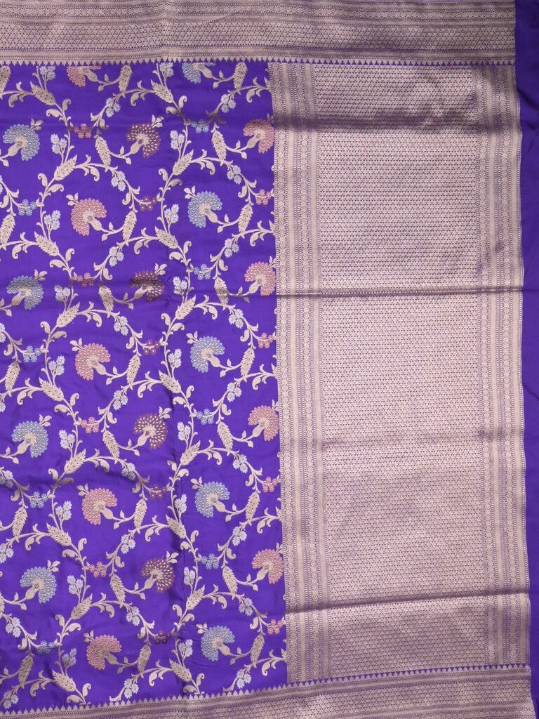 Banaras pattu saree royal blue color allover zari weaves & zari border with rich pallu and attached plain blouse