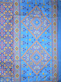 Crape fancy saree blue color allover prints & contrast border with printed pallu and attached plain blouse