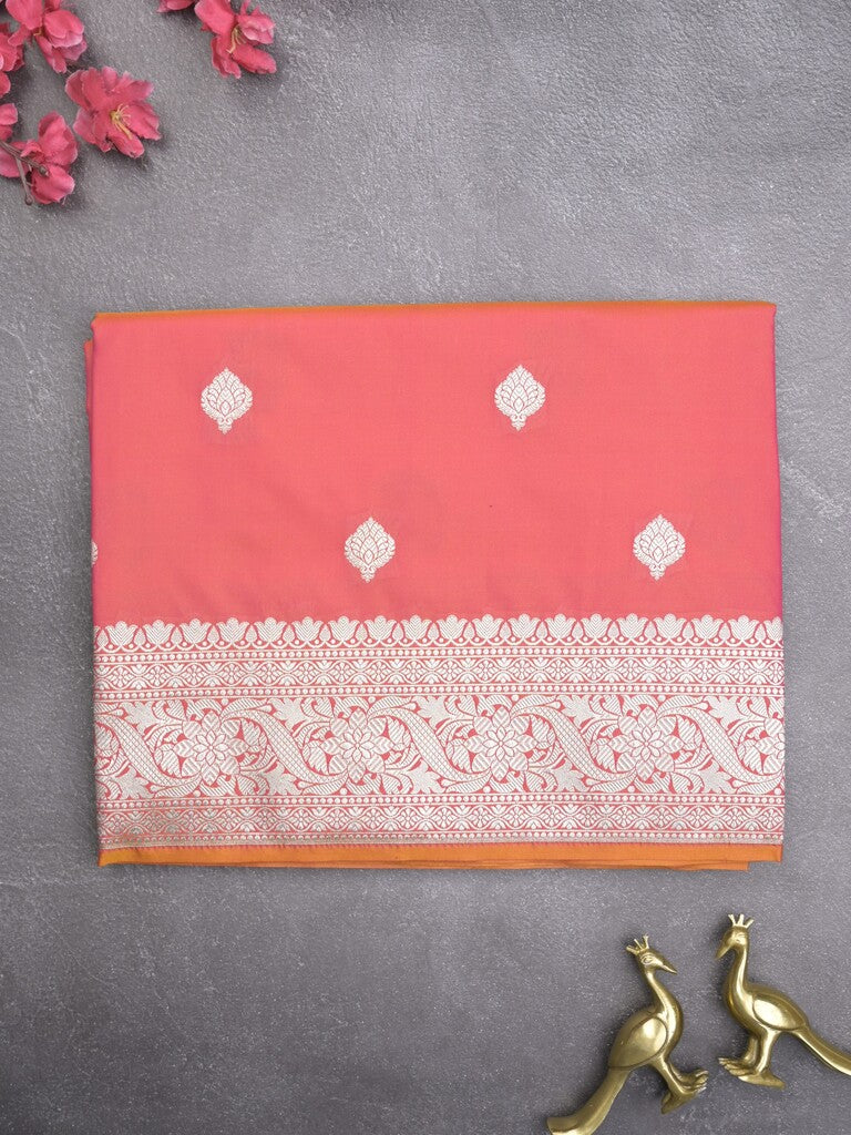 Banaras pattu saree in red color allover zari motifs & zari border with brocade pallu and plain blouse