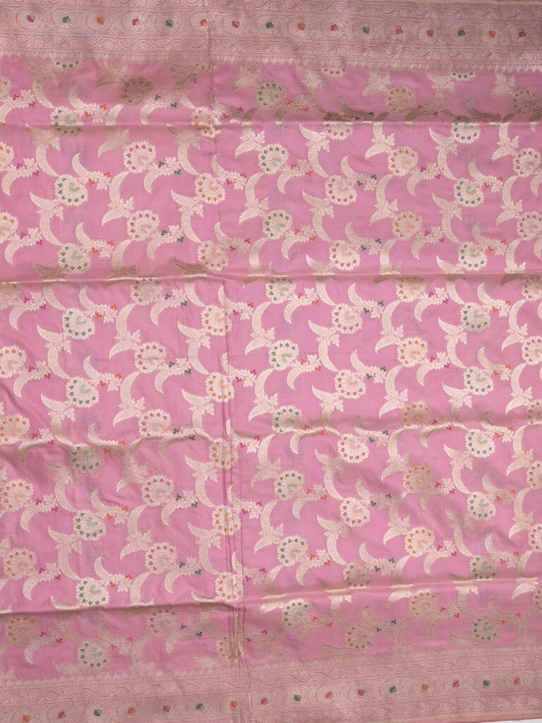 Banaras pattu saree onion pink color allover zari weaves & zari border with rich pallu and attached plain blouse