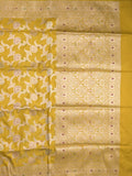 Banaras pattu saree golden yellow color allover zari weaves & zari border with rich pallu and attached plain blouse