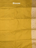 Banaras pattu saree golden yellow color allover zari weaves & zari border with rich pallu and attached plain blouse