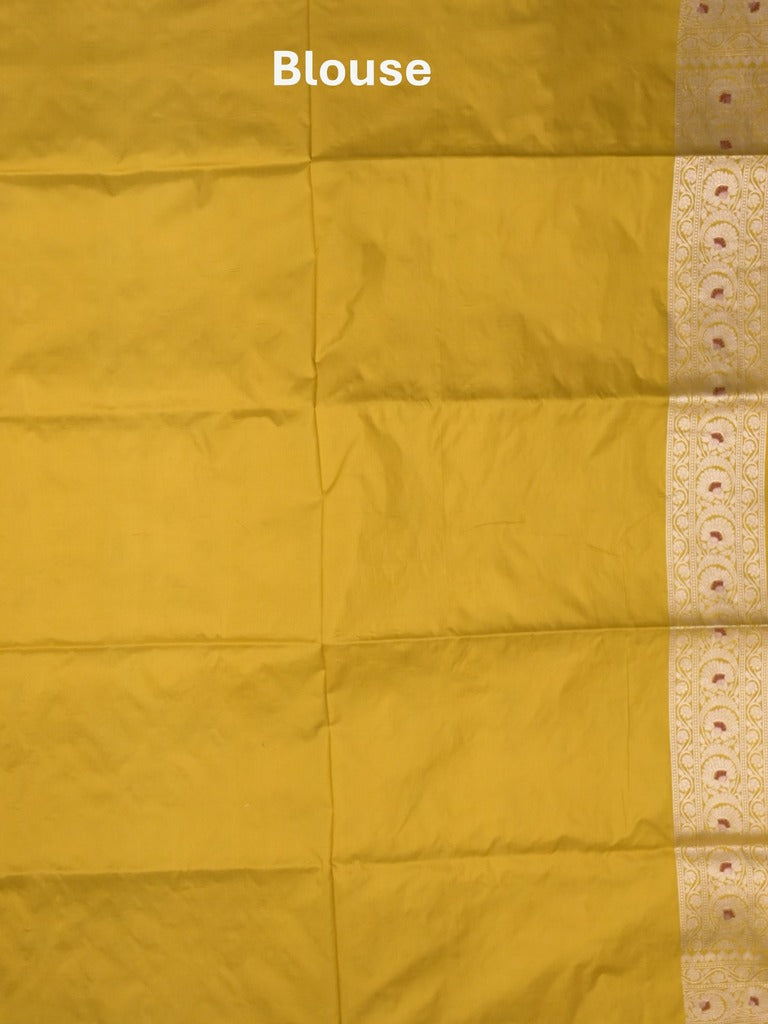 Banaras pattu saree golden yellow color allover zari weaves & zari border with rich pallu and attached plain blouse