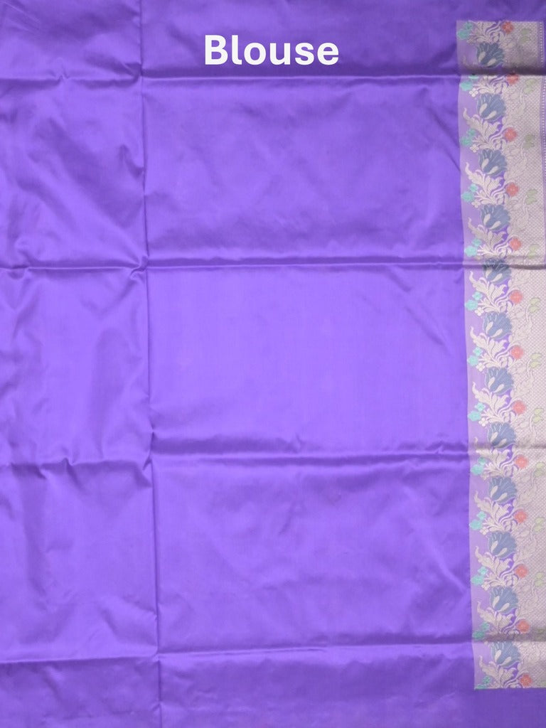 Banaras pattu saree lavender color allover zari weaves & zari border with rich pallu and attached plain blouse