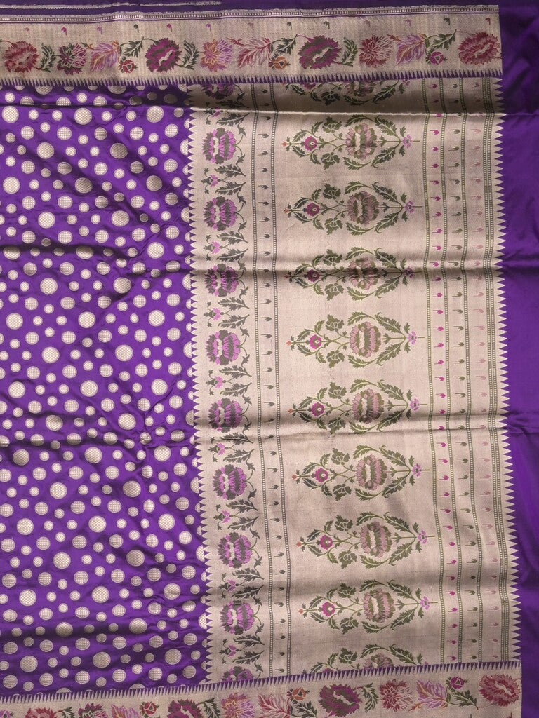 Banaras pattu saree violet color allover zari weaves & zari border with rich pallu and attached plain blouse