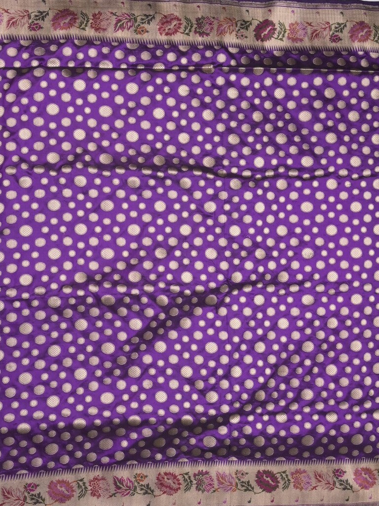 Banaras pattu saree violet color allover zari weaves & zari border with rich pallu and attached plain blouse