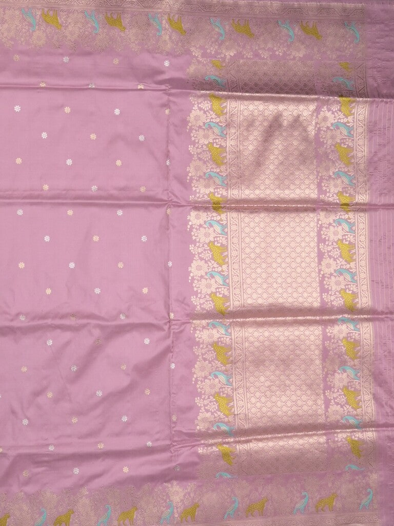 Banaras pattu saree light purple color allover zari weaves & zari border with rich pallu and attached plain blouse