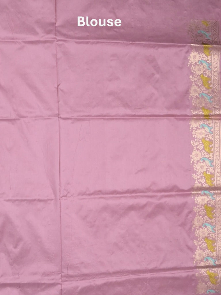 Banaras pattu saree light purple color allover zari weaves & zari border with rich pallu and attached plain blouse
