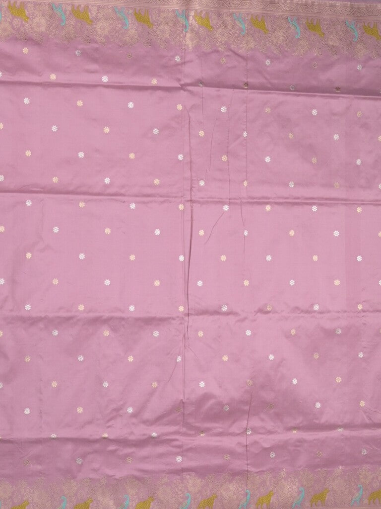 Banaras pattu saree light purple color allover zari weaves & zari border with rich pallu and attached plain blouse