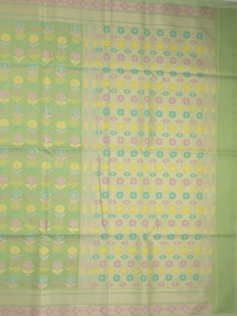 Chanderi fancy saree in light green color allover weaves & zari border with brocade pallu and brocade blouse