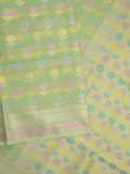 Chanderi fancy saree in light green color allover weaves & zari border with brocade pallu and brocade blouse