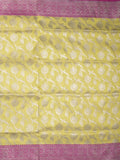 Banaras pattu saree light yellow color allover zari weaves & zari border with rich pallu and attached plain blouse