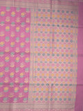 Chanderi fancy saree in pink color allover weaves & zari border with brocade pallu and brocade blouse