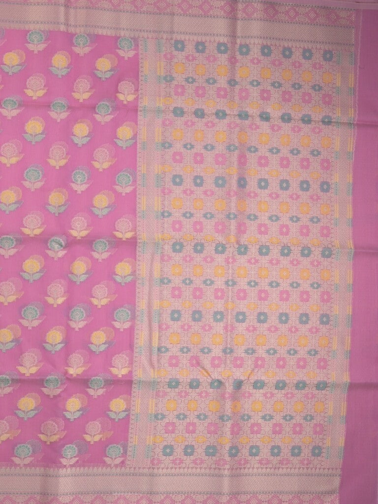 Chanderi fancy saree in pink color allover weaves & zari border with brocade pallu and brocade blouse