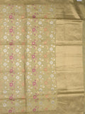 Banaras tissue pattu saree dark beige color allover zari weaves & zari border with rich pallu and attached plain blouse