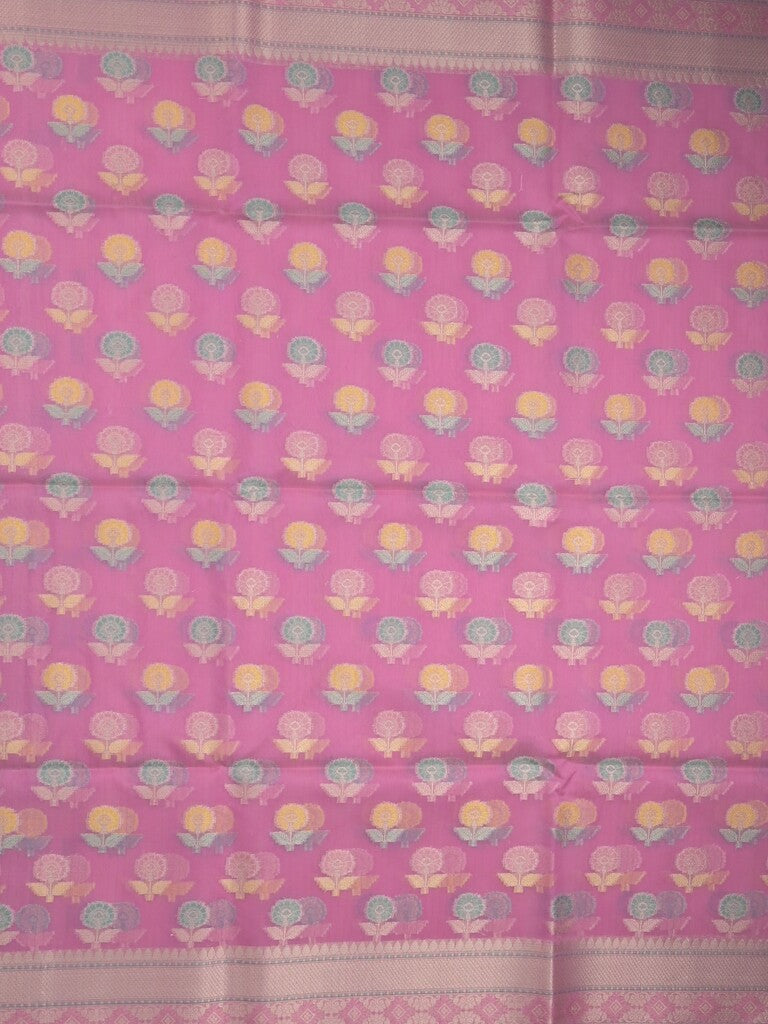 Chanderi fancy saree in pink color allover weaves & zari border with brocade pallu and brocade blouse