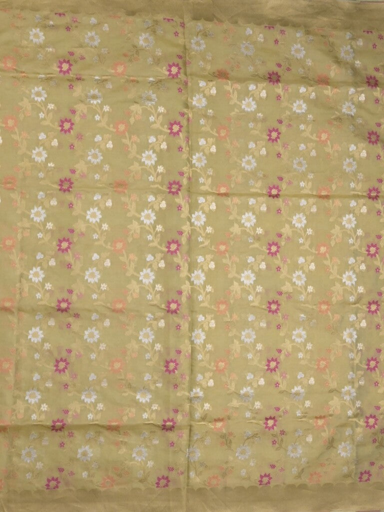 Banaras tissue pattu saree dark beige color allover zari weaves & zari border with rich pallu and attached plain blouse
