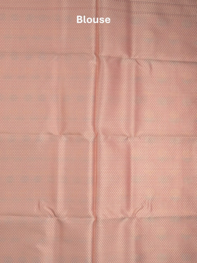 Chanderi fancy saree in peach color allover weaves & zari border with brocade pallu and brocade blouse