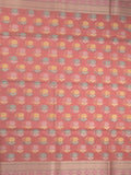 Chanderi fancy saree in peach color allover weaves & zari border with brocade pallu and brocade blouse