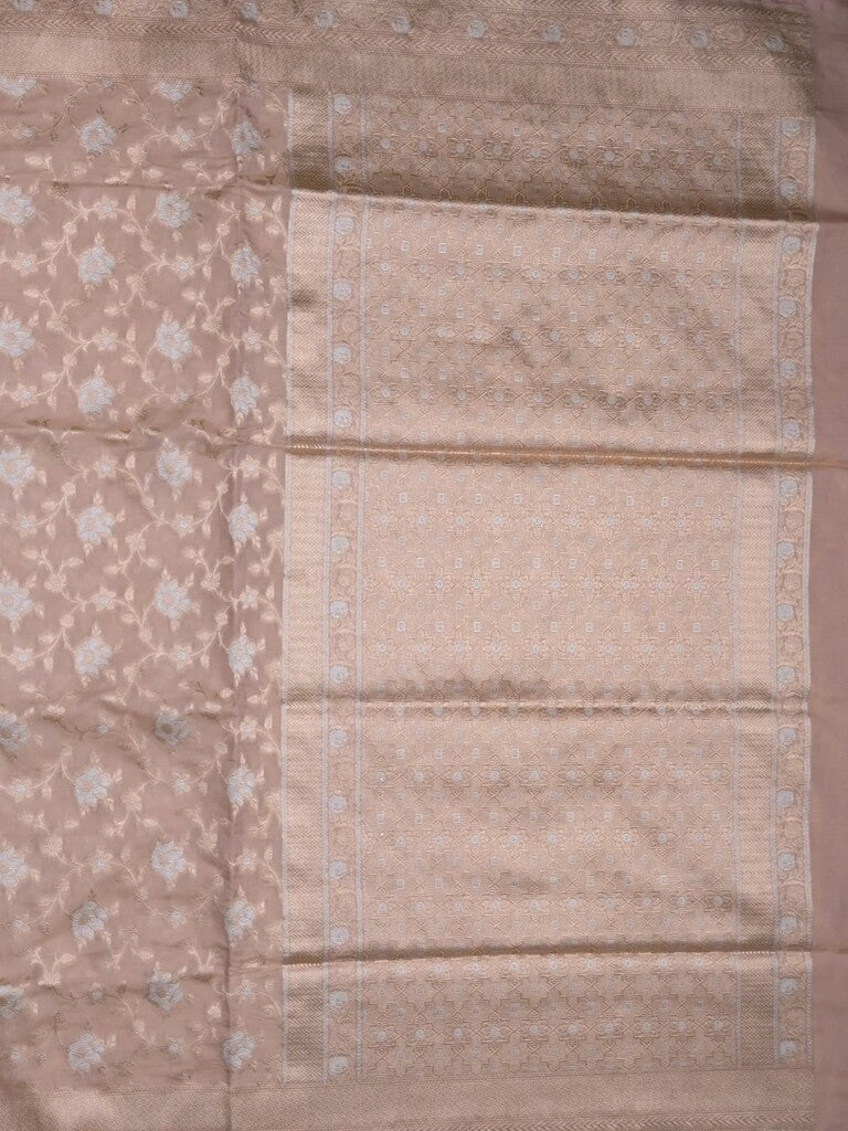 Banaras tissue pattu saree beige color allover zari weaves & zari border with rich pallu and attached plain blouse