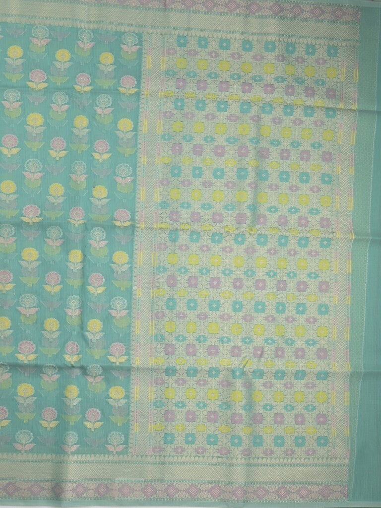 Chanderi fancy saree in light blue color allover weaves & zari border with brocade pallu and brocade blouse