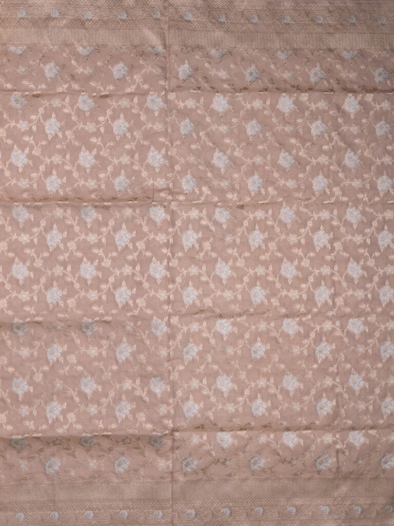 Banaras tissue pattu saree beige color allover zari weaves & zari border with rich pallu and attached plain blouse