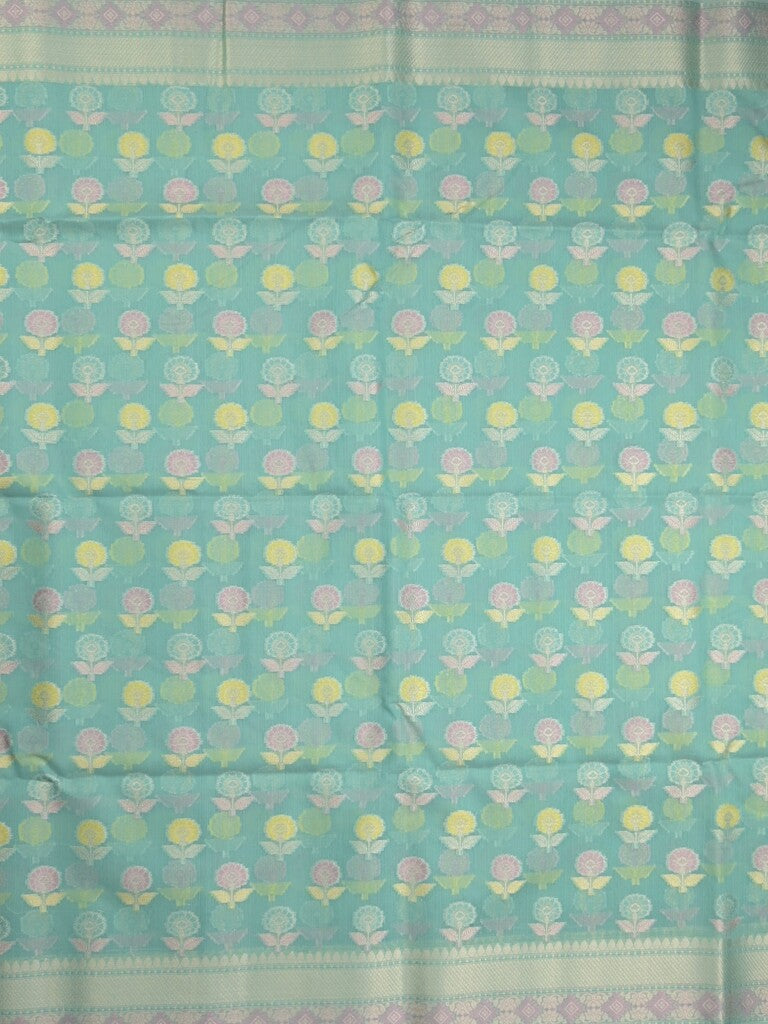 Chanderi fancy saree in light blue color allover weaves & zari border with brocade pallu and brocade blouse