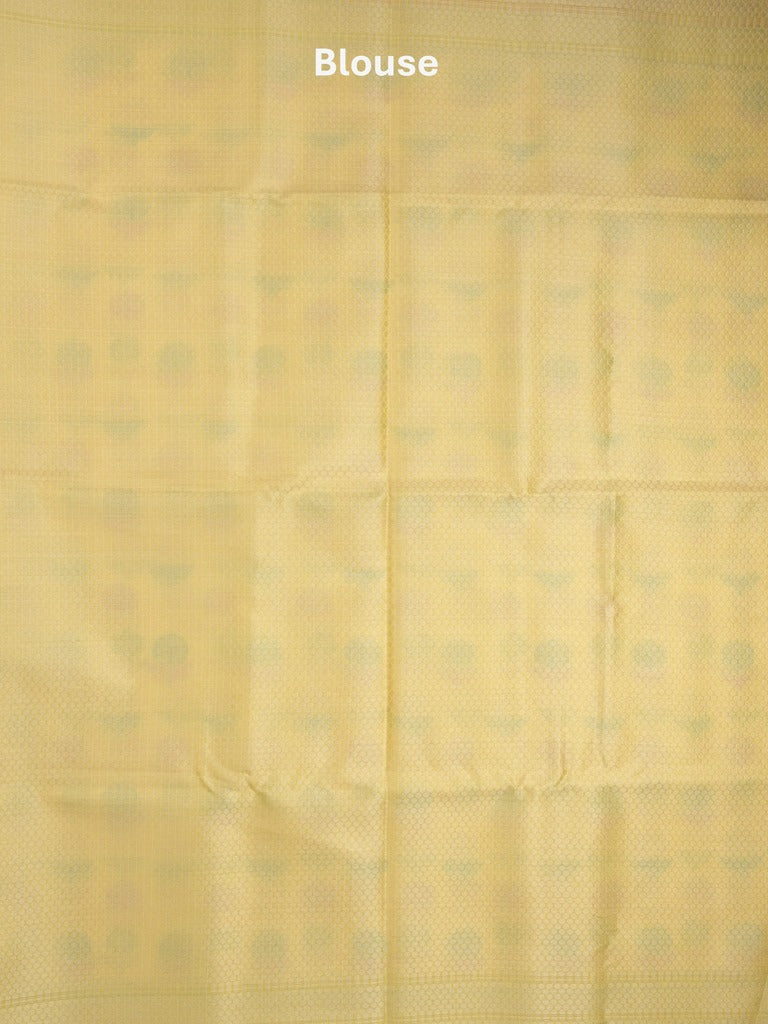Chanderi fancy saree in yellow color allover weaves & zari border with brocade pallu and brocade blouse